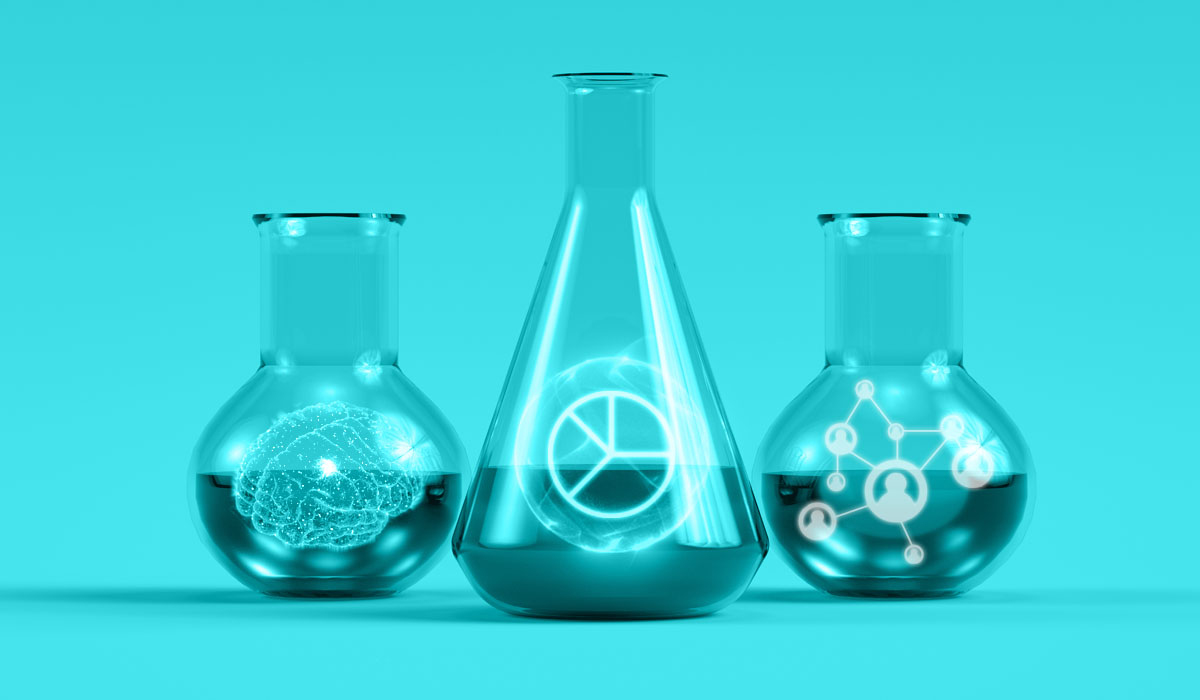 Three beakers showing different analysis levels representing data preprocessing.