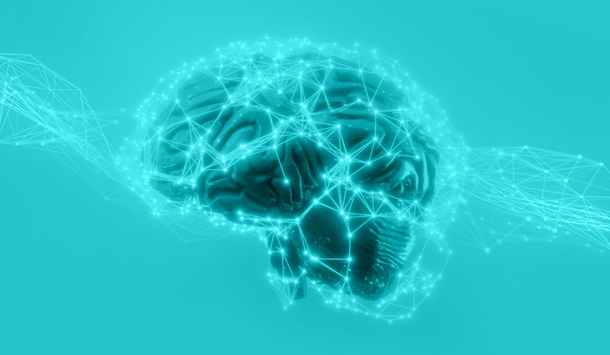 An image of a brain surrounded by connected points and synapses to represent different data scientist skills important with the rise of AI.